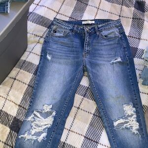 KanCan High Rise Distressed Blue Jeans